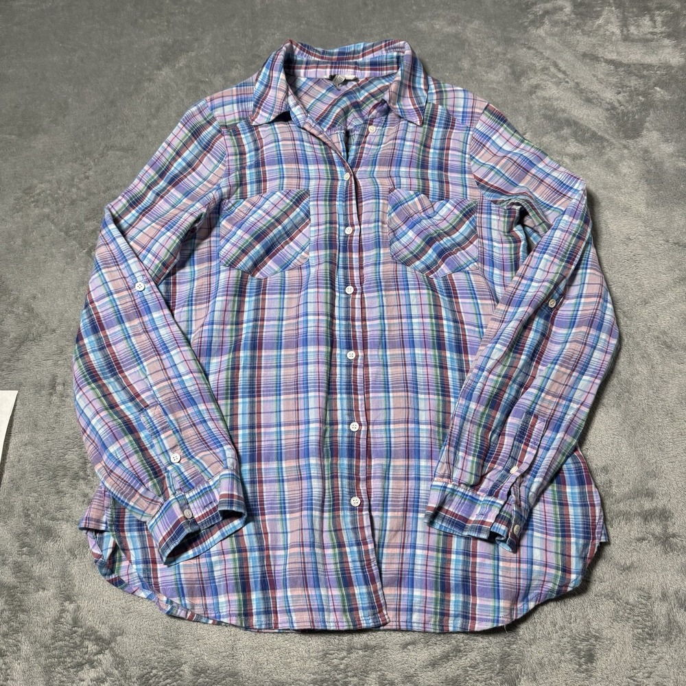 JOIE‎ Multicolor Cartel Plaid Button-up Shirt Roll Tab Sleeve 100% Cotton XXS